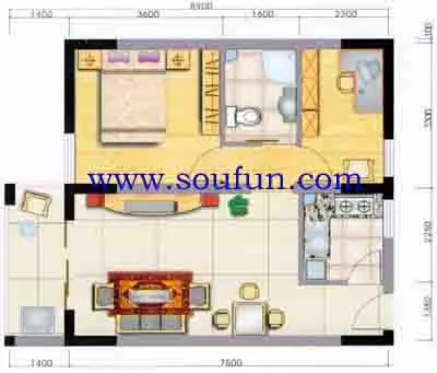 福华新起点户型图 1室2厅1卫1厨 0.00㎡