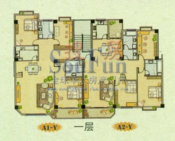 水岸星城A1/A2跃层一层 4室3厅3卫1厨 221.81㎡