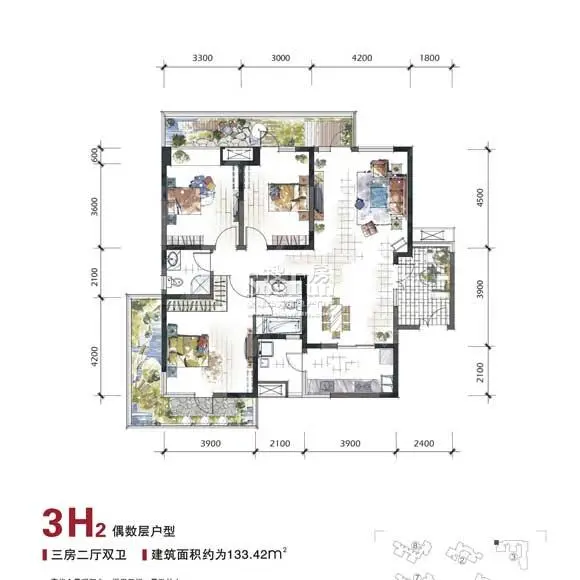 华润凤凰城套三带阳台!学区房中间楼层!小区环境幽静!