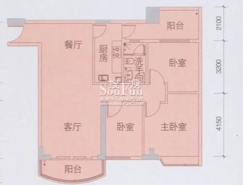 荔尚国际荔尚国际三室户型图 3室2厅1卫1厨 108.98㎡