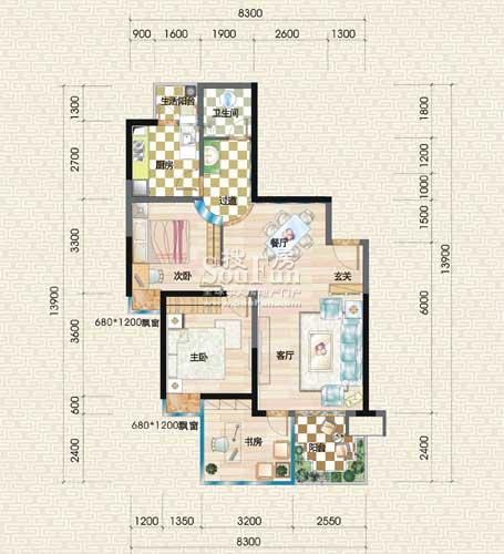 香山苑G2装修图 3室2厅1卫1厨 100.00㎡