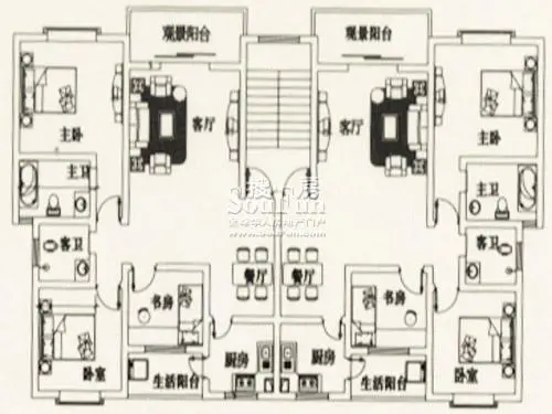 蜀风庭院C户型 3室2厅2卫1厨 113.51㎡