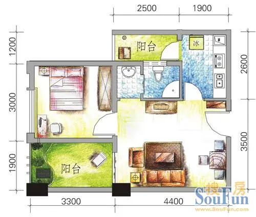 经典再现B型 1室1厅1卫1厨 52.94㎡