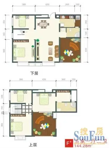 碧城旺丽庄园一期F型&nbsp;5室2厅2卫1厨 144.28㎡
