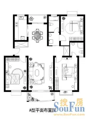 青村小镇二期A型平面布置图 3室2厅2卫0厨 0.00㎡