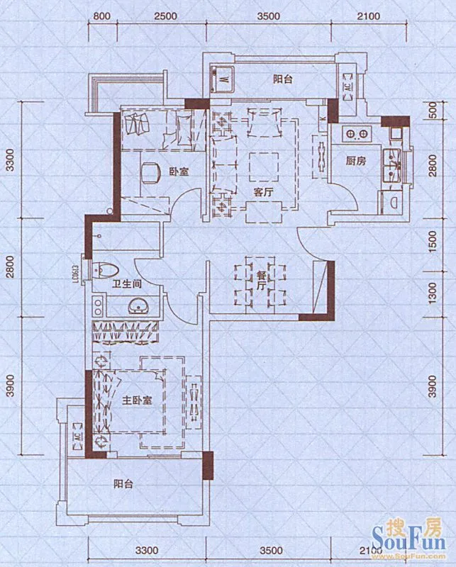 万科城新里程爱尚自由户型图 2室2厅1卫0厨 79.89㎡