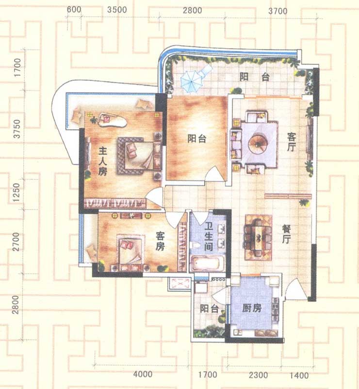顺德雅居乐花园户型图_a03晴川雅轩 2室2厅1