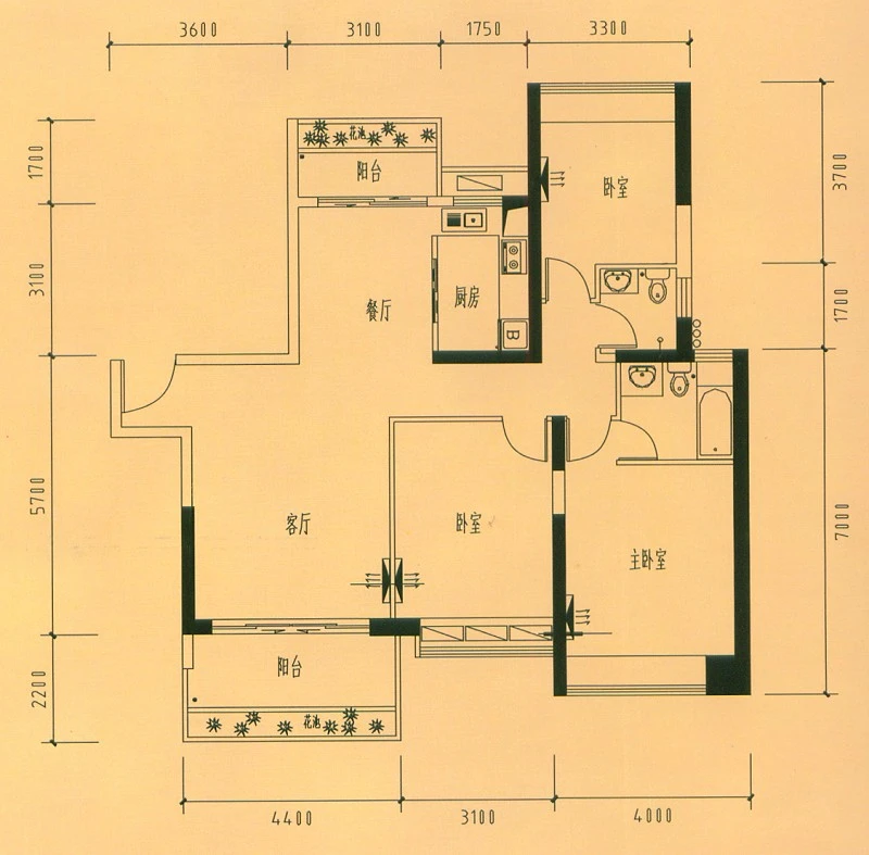 景湖时代城户型图_17栋1单元02户型