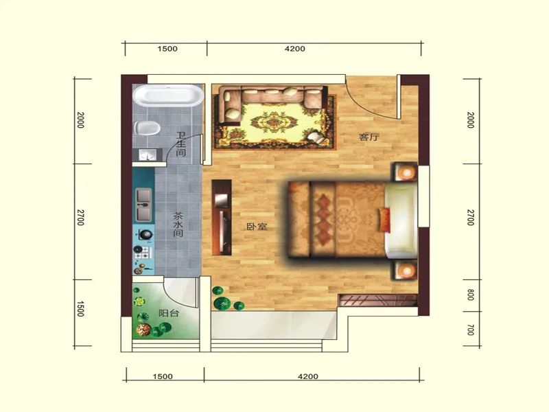 凯轩世纪云顶1栋A户型&nbsp;1室1厅1卫0厨 42.32㎡
