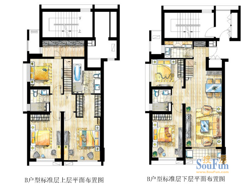 金地自在城别墅二期2、5、6栋1-28层 B户型 5室2厅3卫1厨 143.00㎡