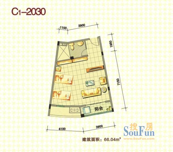 湘隆时代商业中心1室1厅 户型图 1室1厅0卫0厨 0.00㎡