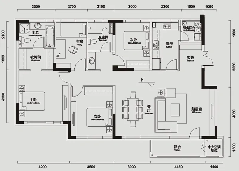 交大归谷国际住区一期一批次2、3号楼标准层A1户型（ ）&nbsp;4室2厅2卫1厨 165.59㎡