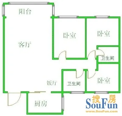 朝阳名宅户型图&nbsp;3室2厅2卫1厨 112.00㎡