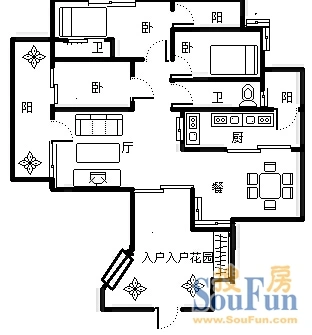 百仁安盛户型图 3室2厅2卫1厨 159.00㎡