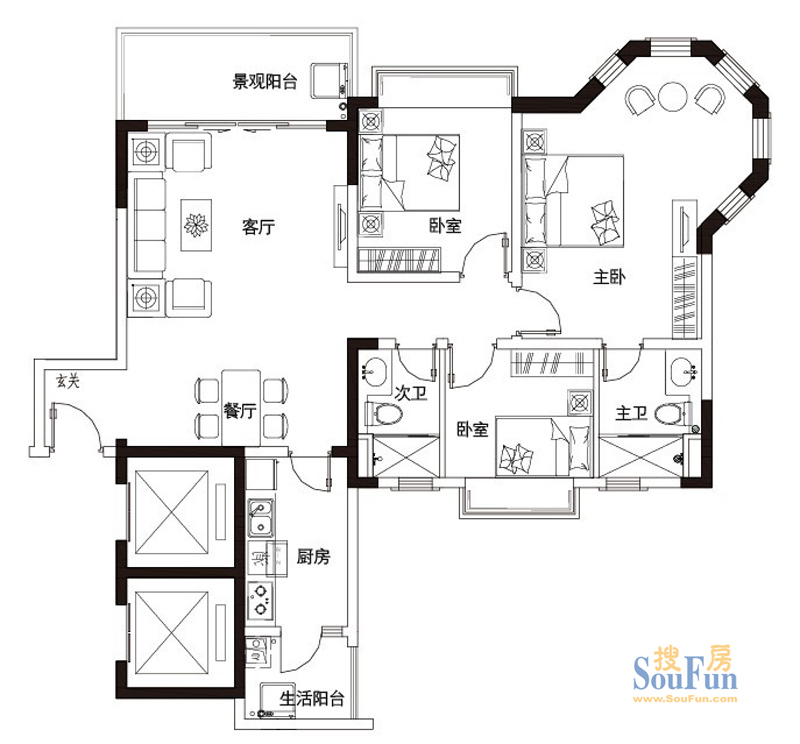 恒大城均价7500在售75-107㎡房源户型展示