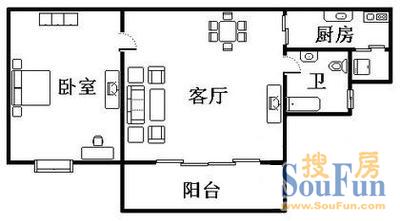 卓悦居三期上海 卓悦居三期 户型图 1室2厅1卫1厨 0.00㎡