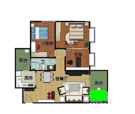 明雅苑明雅苑 3室2厅 户型图 3室1厅1卫1厨 0.00㎡