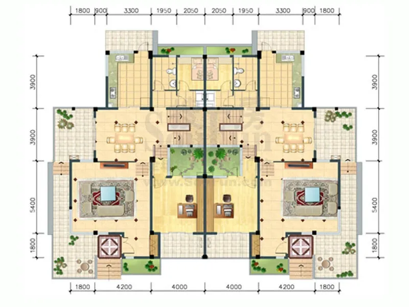 三木水岸君山户型图_双拼别墅K2型 1层5室2厅4卫1厨户型_搜房网