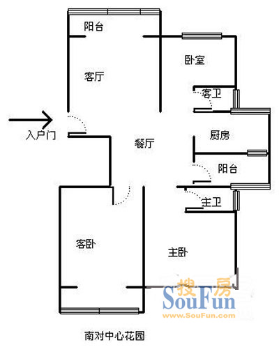 金色家园（富阳）3室 户型图 3室2厅2卫1厨 0.00㎡