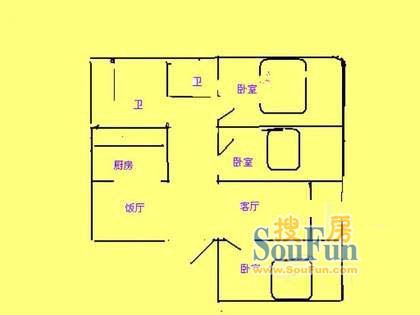 成功家园上海 成功家园 户型图 3室2厅2卫1厨 0.00㎡