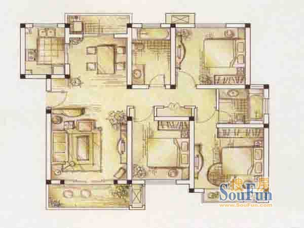 天平公寓户型图3室 3室2厅2卫1厨 0.00㎡
