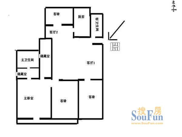 估衣廊高层住宅户型图 4室 4室2厅2卫1厨 0.00㎡