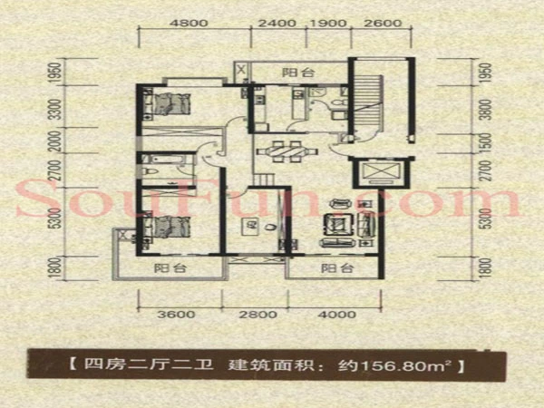 丁山桂墅园户型图 3室 3室2厅2卫1厨 0.00㎡