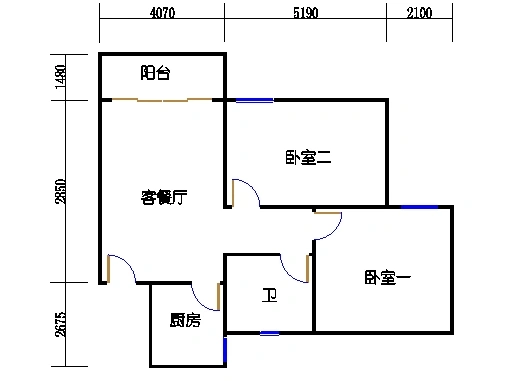 阳光城小区户型图 2室1厅1卫1厨 0.00㎡