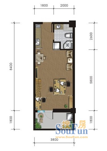 钱江MOHO1室 户型图 1室1厅1卫1厨 0.00㎡