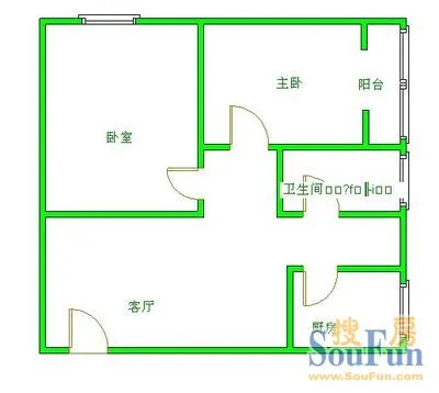 锦都名苑阳光城大河小区 户型图 2室1厅1卫1厨 0.00㎡
