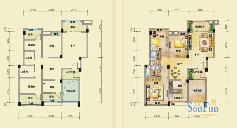 西湖半岛一期1、2、3、4栋标准层A-1户型（ ） 3室2厅2卫1厨 110.21㎡