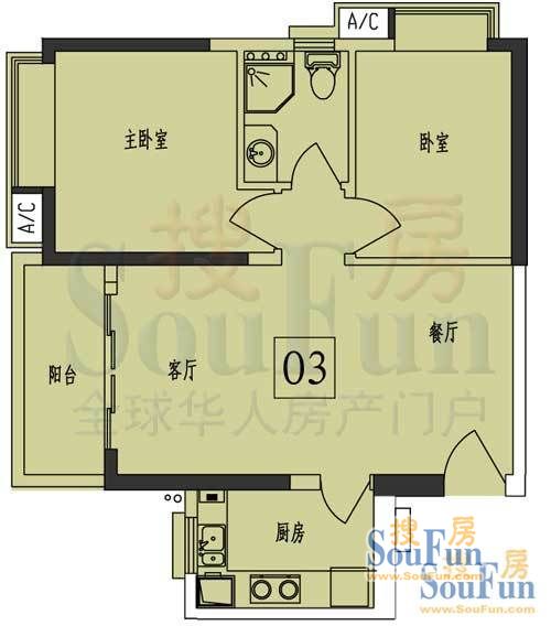 金碧湾江门 金碧湾 户型  2室2厅1卫1厨 0.00㎡