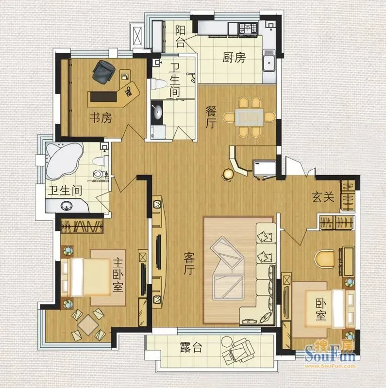 针织印染厂宿舍户型图&nbsp;3室2厅2卫1厨 0.00㎡