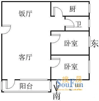 明月二路邮政宿舍2室2厅户型图 2室2厅1卫1厨 0.00㎡