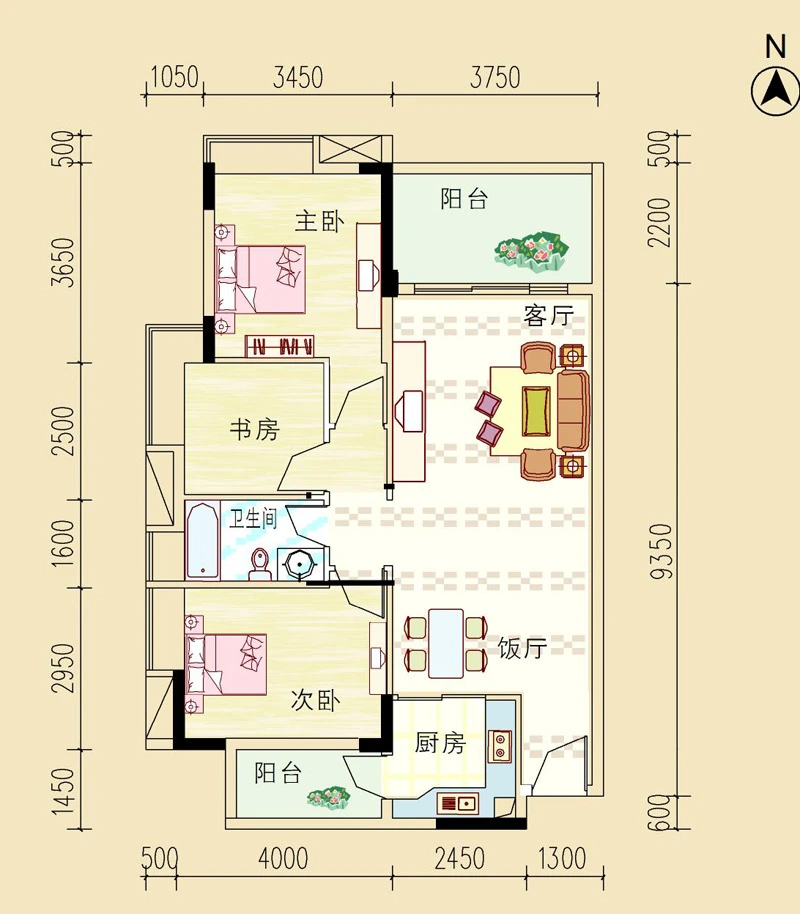新时代家园1栋01/2栋03/3栋03单元 3室2厅1卫1厨 92.86㎡