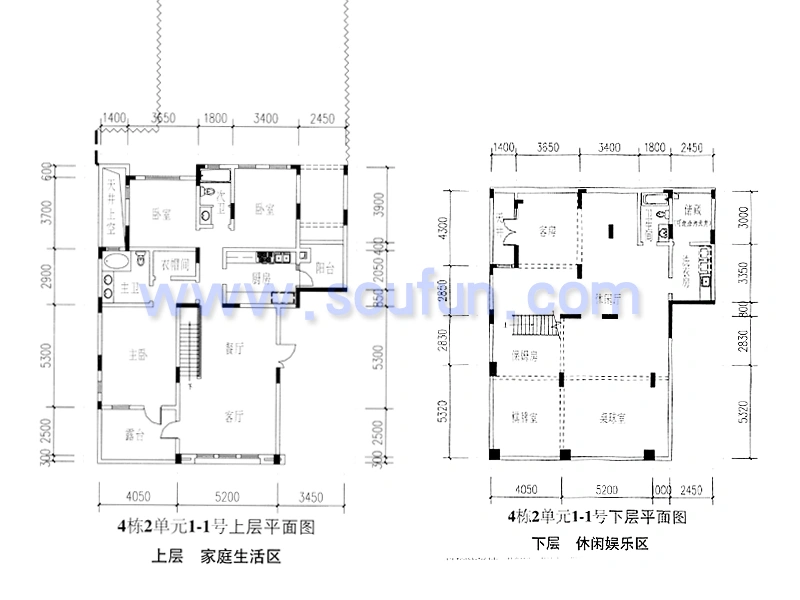 嘉凯城北麓官邸一期4栋2单元1-1号平面图 6室3厅3卫1厨 298.57㎡