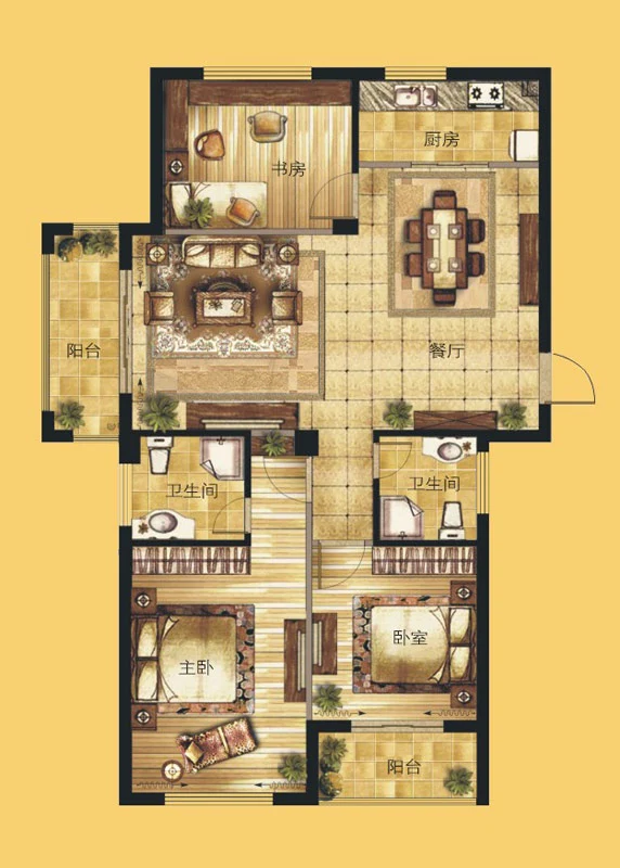 栖水珑庭1号楼A1户型图 3室2厅2卫1厨 123.60㎡