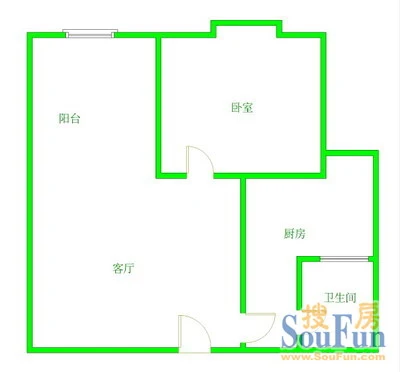 太阳门户型图 1室1厅1卫1厨 69.00㎡