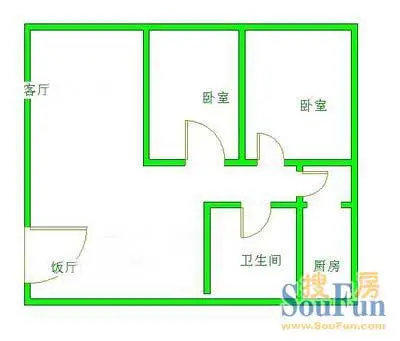 金牛幸福时光户型图 2室2厅1卫1厨 90.00㎡