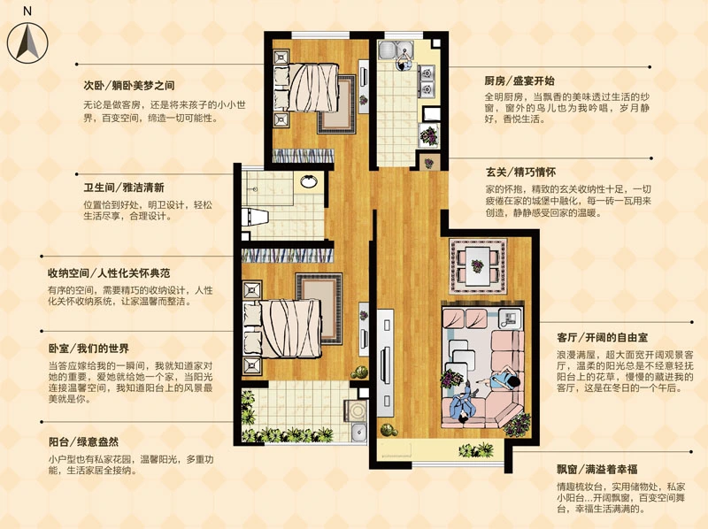 朗诗未来街区二期小高层10、12、17#B3户型 2室2厅1卫1厨 77.00㎡