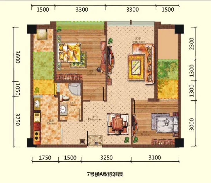 星岛国际7号楼标准层A户型（ ）&nbsp;2室2厅1卫1厨 77.78㎡