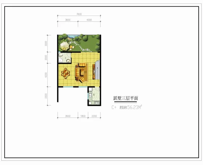 乐活原乡1期1号楼C+户型 跃墅三层  1室1厅1卫0厨 56.23㎡