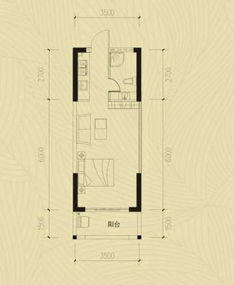 名仕湾一房一厅一卫一厨户型图