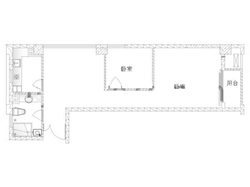 赞成领尚一期01幢标准层E户型 2室1厅1卫1厨 64.00㎡