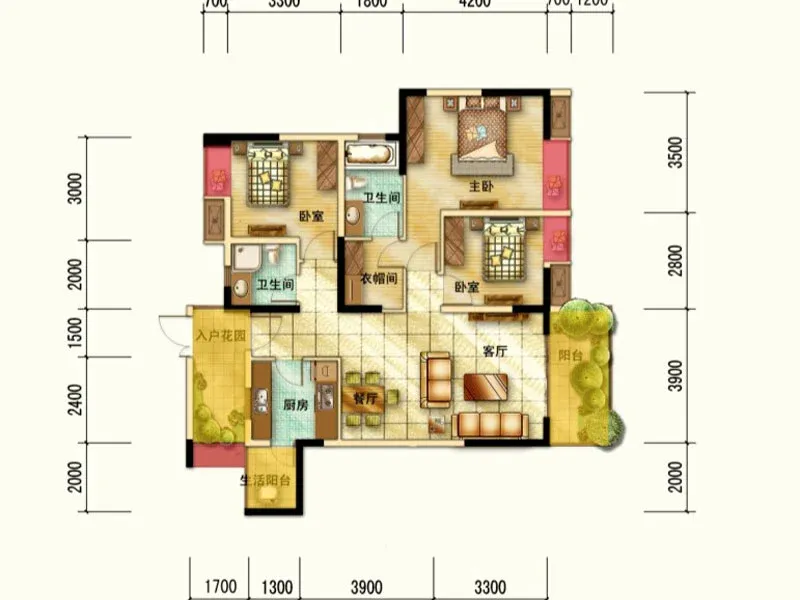 航天城上城一期11号楼标准层A1户型（ ）&nbsp;3室2厅2卫1厨 115.74㎡