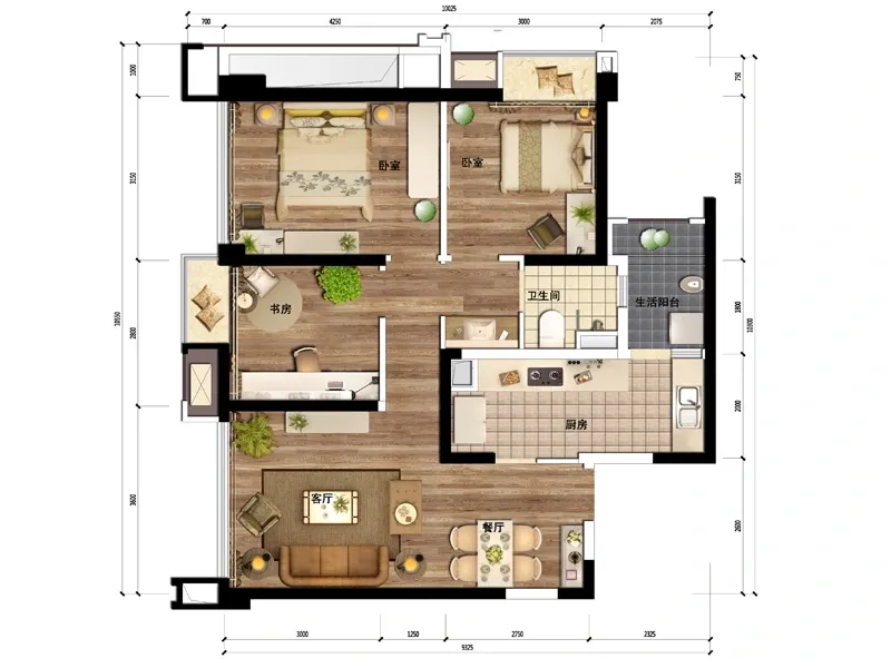 万科金域蓝岸1栋标准层A1户型&nbsp;3室2厅1卫0厨 88.98㎡