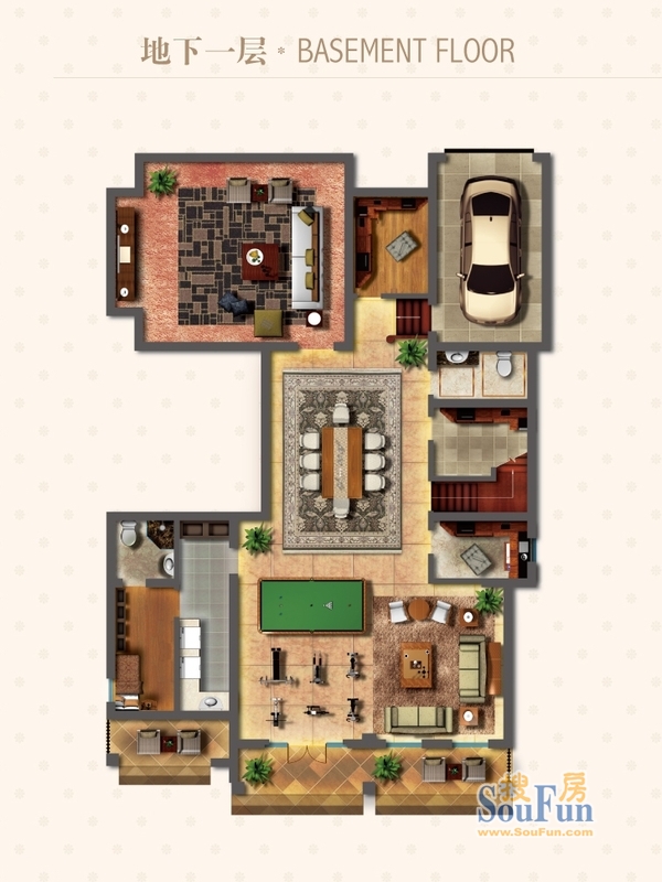 梅尚国际住区独栋别墅DN1户型地下一层户型图 0室0厅0卫0厨 646.00㎡