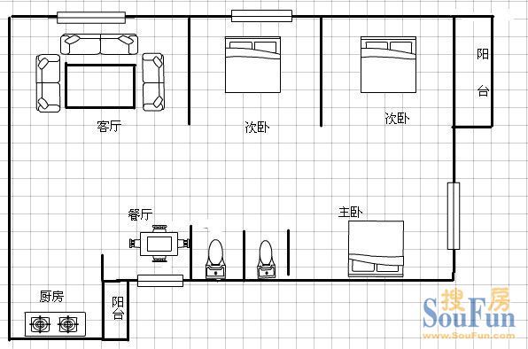 惠航大厦惠航大厦 户型图 3室2厅2卫1厨 137.00㎡