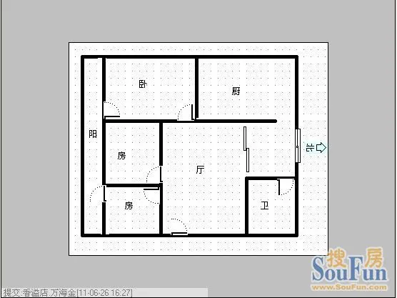 文教路农行宿舍文教路农行单位房 三居室户型图 3室2厅1卫1厨 0.00㎡