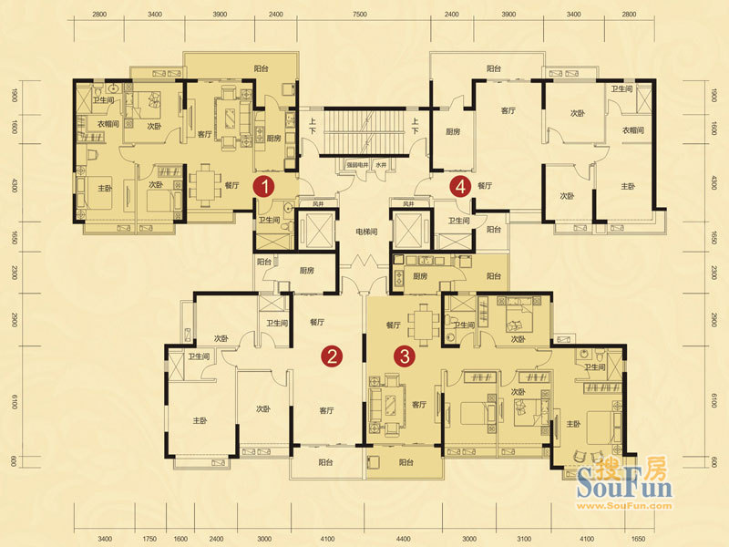 3室2厅1厨2卫  150.00㎡(建面) 郴州-恒大华府 5000.